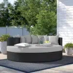 Black and light grey HDPE wicker outdoor patio daybed with cushions