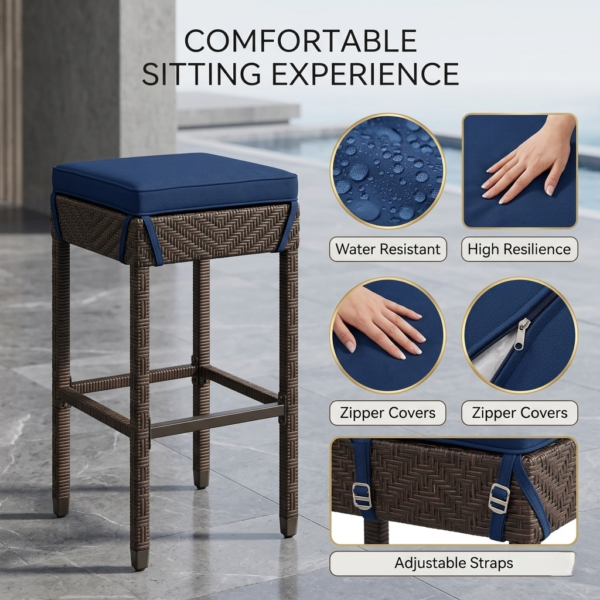 LOCCUS Outdoor Patio Bar Sets 2 Stools and 1 Table - Dark Brown - Image 5