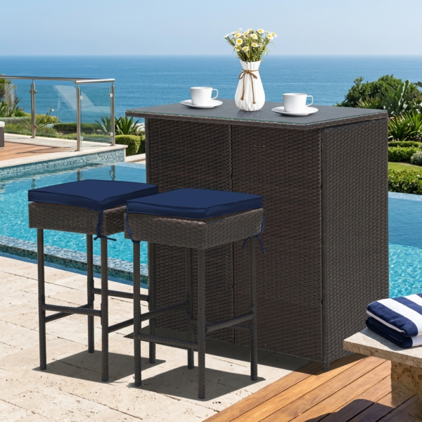 LOCCUS Outdoor Patio Bar Sets 2 Stools and 1 Table - Dark Brown - Image 7