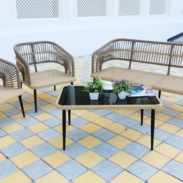 5-Piece Outdoor Rope Sofa Set in Beige with Cushions and Coffee Table for Patio and Garden