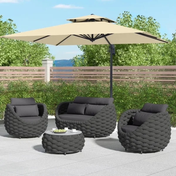 Rope 4-piece patio conversation sofa set with cushions, perfect for outdoor relaxation.