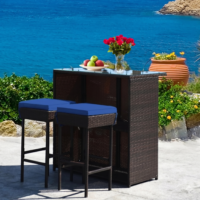 LOCCUS Outdoor Patio Bar Sets 2 Stools and 1 Table - Dark Brown