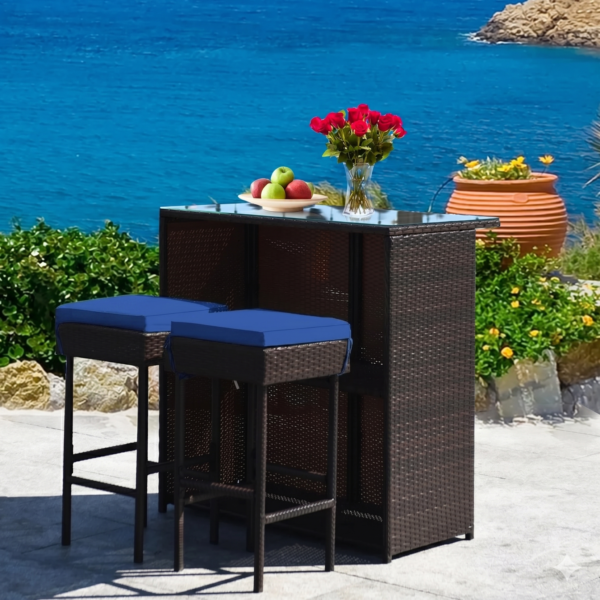 LOCCUS Outdoor Patio Bar Sets 2 Stools and 1 Table - Dark Brown