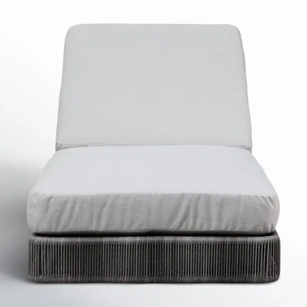 Outdoor rattan wicker chaise lounge chair in black and grey with adjustable reclining design.