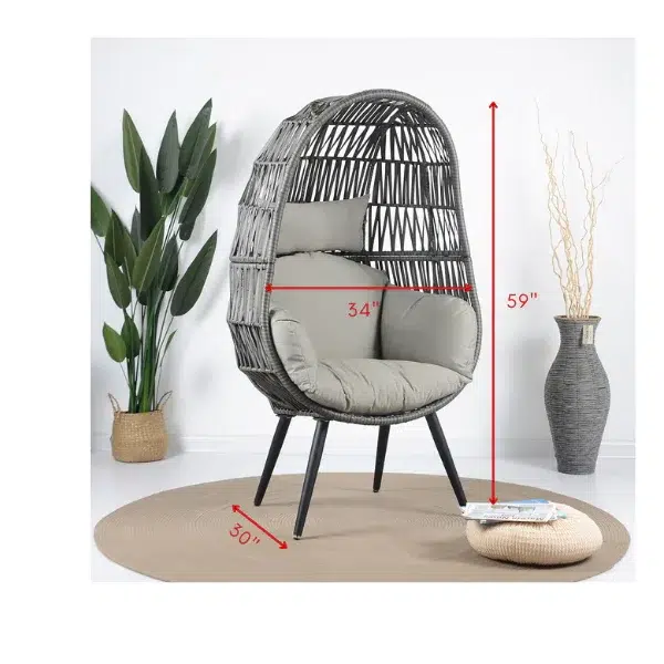 Single seater grey swing basket with sturdy frame, perfect for balcony or garden seating.