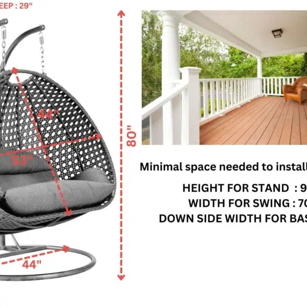 Double seater swing with unique design in dark brown frame and orange cushions, perfect for indoor or outdoor use