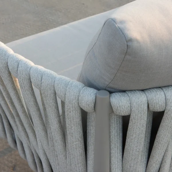Outdoor 4-piece grey rope sofa set with cushions, perfect for patios and gardens