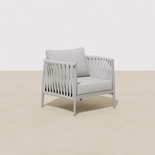 Outdoor 4-piece grey rope sofa set with cushions, perfect for patios and gardens