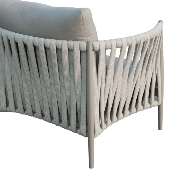 Outdoor 4-piece grey rope sofa set with cushions, perfect for patios and gardens