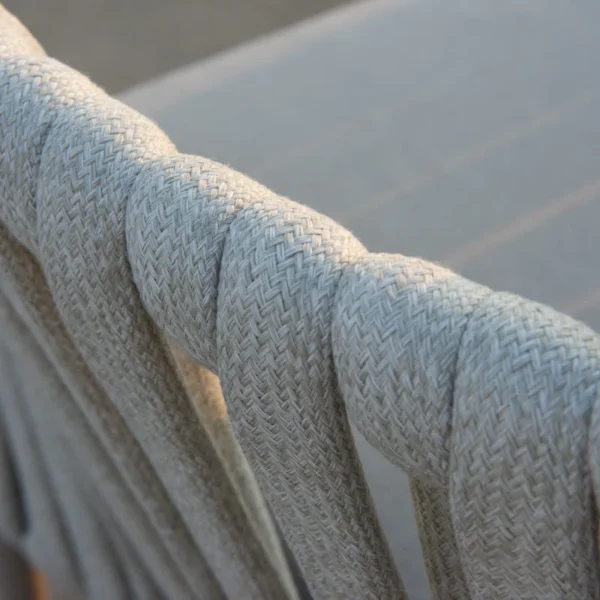 Outdoor 4-piece grey rope sofa set with cushions, perfect for patios and gardens
