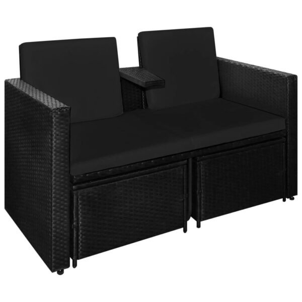 "Outdoor double seater patio sofa with rattan wicker and weather-resistant cushions"