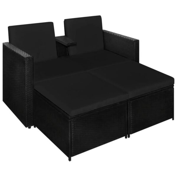 "Outdoor double seater patio sofa with rattan wicker and weather-resistant cushions"