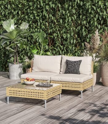 Outdoor double seater rattan wicker sofa with center table – stylish and durable patio furniture"