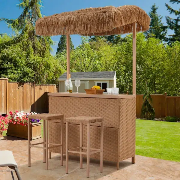 Coffee Brown 3PCS Wicker Bar Table Set – Outdoor Patio Furniture