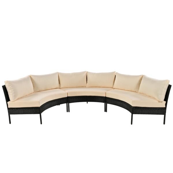 Elegant half mood sofa set in cream and black with modern design for living rooms and patios"