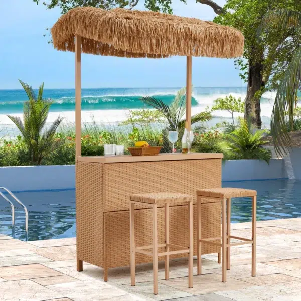 Coffee Brown 3PCS Wicker Bar Table Set – Outdoor Patio Furniture
