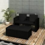 "Outdoor double seater patio sofa with rattan wicker and weather-resistant cushions"