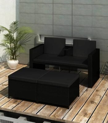 "Outdoor double seater patio sofa with rattan wicker and weather-resistant cushions"