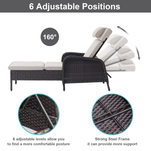 LOCCUS Wicker Rattan Outdoor Patio Chaise Lounge Chair With Table Set Of 2 - Off-white - Image 5