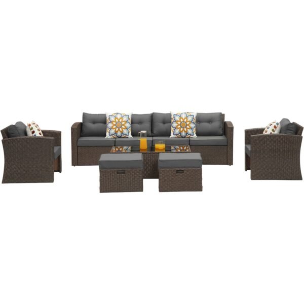 "Outdoor Rattan Wicker 5-Seater Patio Sofa Set with Cushions & Center Table – Weatherproof Garden & Balcony Furniture"