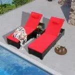 Modern outdoor poolside loungers with adjustable reclining seats, weather-resistant cushions, and stylish design for ultimate comfort.
