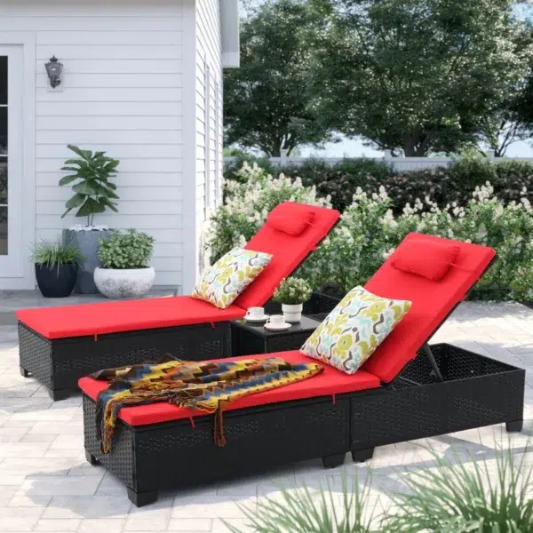 Modern outdoor poolside loungers with adjustable reclining seats, weather-resistant cushions, and stylish design for ultimate comfort.