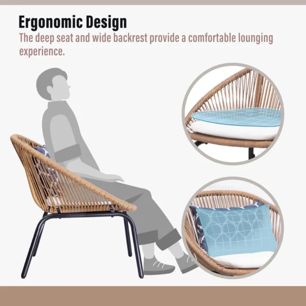 Stylish outdoor patio set with comfortable chairs and a matching coffee table, perfect for garden, balcony, or backyard relaxation