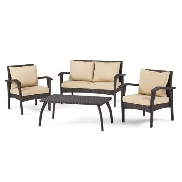 "Modern outdoor rattan wicker sofa set with cushions for patio, garden, or balcony seating"