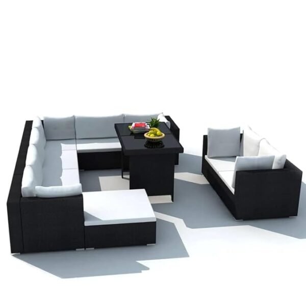 Upgrade your outdoor space with this stylish rattan wicker L-shaped sofa set and center table – perfect for patios, gardens, and balconies.