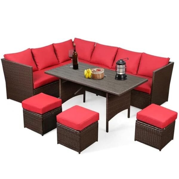 Outdoor Rattan Wicker 9 Seater Patio Sofa Set with Center Table – All-Weather Garden Furniture