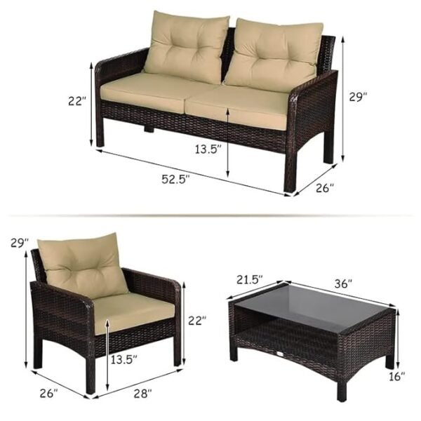 LOCCUS Patio Furniture Set 4-Piece Waterproof Outdoor Sectional Sofa with Washable Soft Cushion Wicker Patio Furniture for Outdoor Garden. - Image 7