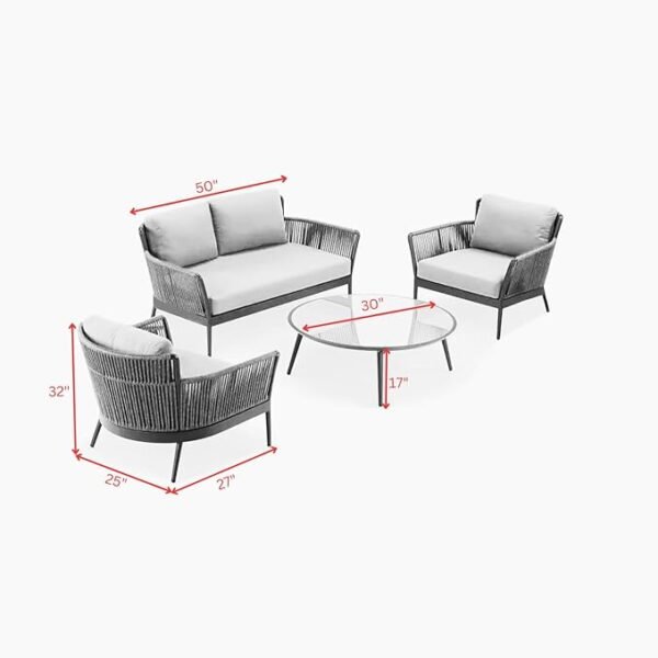 "Modern outdoor rope sofa set with round center table for patio, balcony, and garden seating"