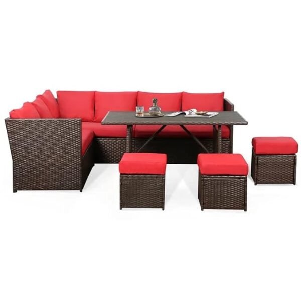 9 Seater Outdoor Rattan Wicker Patio Sofa Set with Cushions and Center Table, Perfect for Garden, Balcony, or Terrace