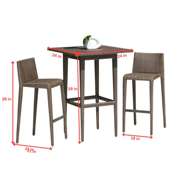 Outdoor patio bar set with two chairs and one table, perfect for relaxing