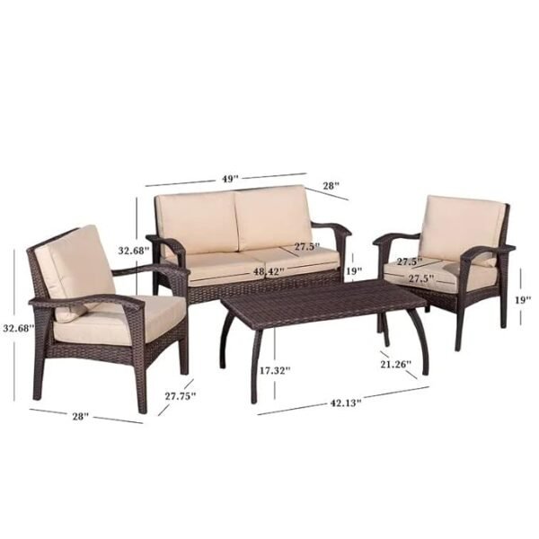 Modern outdoor rattan wicker sofa set with cushions for patio, garden, or balcony seating"