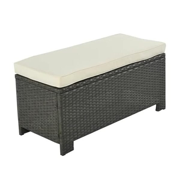 Outdoor rattan wicker patio sofa set with cushioned seats and matching center table in modern garden setting