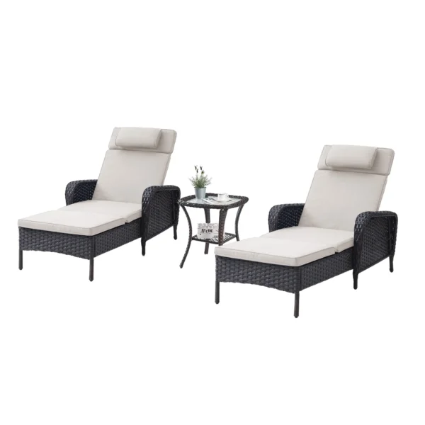 Modern outdoor poolside lounger with adjustable reclining backrest, weather-resistant cushions, and sleek design for patio or garden relaxation.