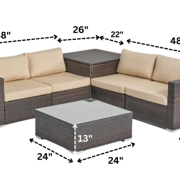 4-piece outdoor wicker patio sofa set with cushioned seating, glass coffee table, and side table for garden or backyard relaxation"