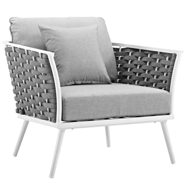 Outdoor rope sofa set with cushioned seating in modern patio setting