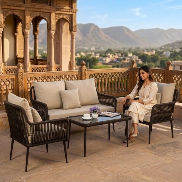 LOCCUS 4 Seater Sofa Outdoor Conversation Patio Garden Rope Furniture Set - Image 2