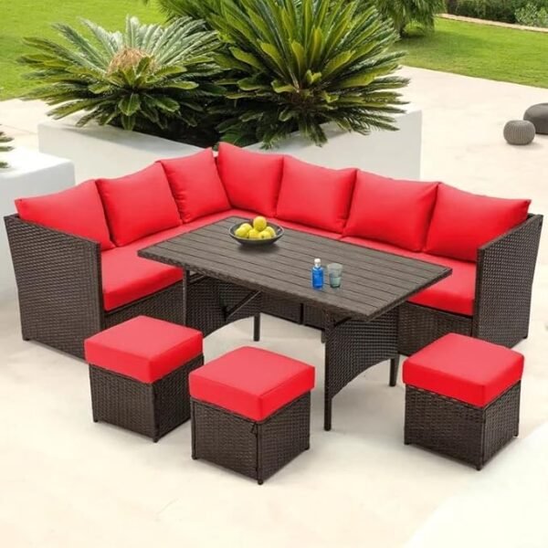 9 Seater Outdoor Rattan Wicker Patio Sofa Set with Cushions and Center Table, Perfect for Garden, Balcony, or Terrace
