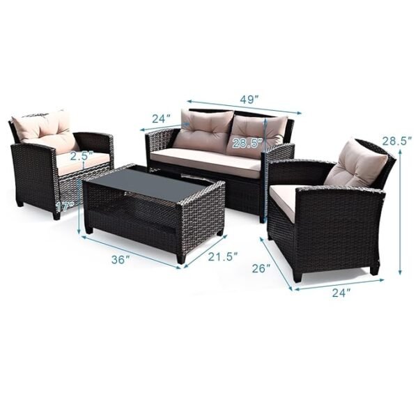 4-piece outdoor rattan wicker set with center table