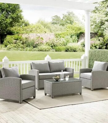 Upgrade your outdoor living with this 4-piece rattan wicker sofa set featuring a stylish glass center table and soft, washable cushions. Perfect for patios, gardens, balconies, and poolside relaxation. Durable, weather-resistant, and designed for comfort & elegance.