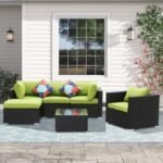 Modern outdoor rattan wicker patio furniture set with weather-resistant cushions for garden, balcony, or backyard seating"