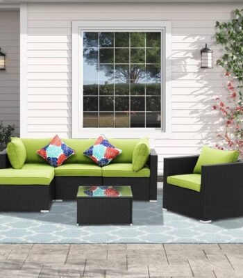 Modern outdoor rattan wicker patio furniture set with weather-resistant cushions for garden, balcony, or backyard seating"