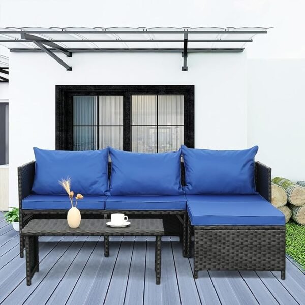 3 pcs all-weather outdoor conversational sofa set with cushioned seating for patio, garden, or poolside use"