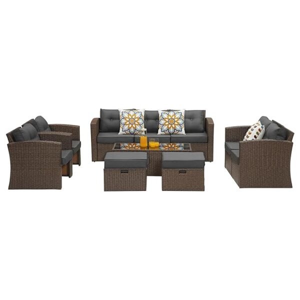 "Outdoor Rattan Wicker 5-Seater Patio Sofa Set with Cushions & Center Table – Weatherproof Garden & Balcony Furniture"