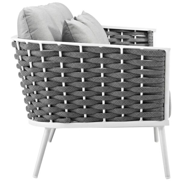 Outdoor rope sofa set with cushioned seating in modern patio setting
