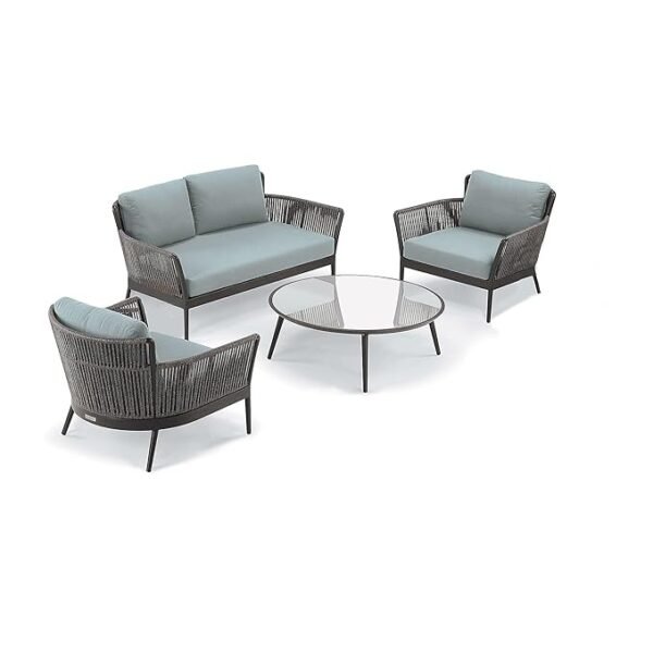 Shop premium outdoor rope sofa set with round center table. Perfect for patio, balcony, and garden seating. Durable, weather-resistant, and designed for modern outdoor living.