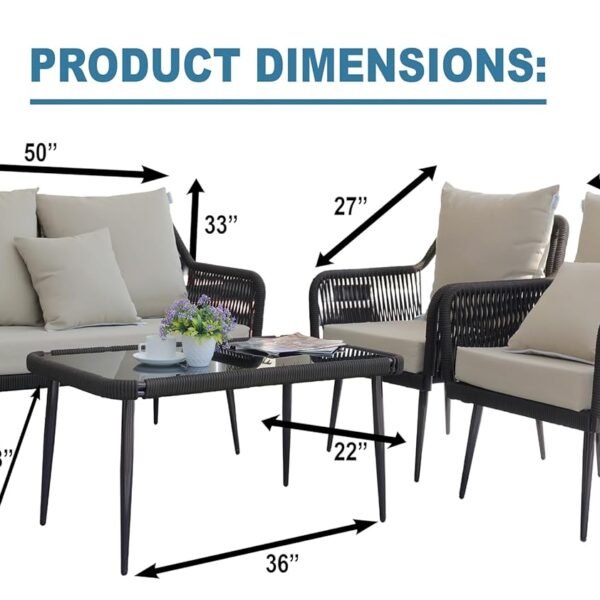 LOCCUS 4 Seater Sofa Outdoor Conversation Patio Garden Rope Furniture Set - Image 3